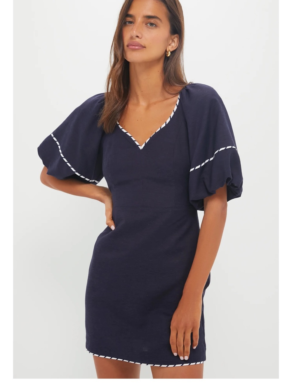 NWT Hyacinth House Navy Puff-Sleeve V-Neck Mini Dress